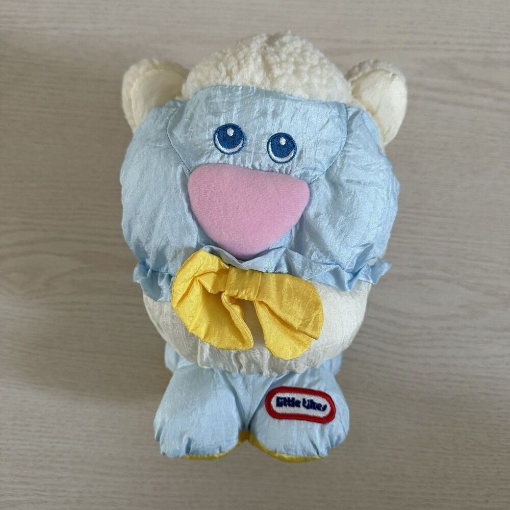 Vtg Little Tikes White Blue Lamb Nylon Plush Sensory Baby Toy Rattle 1993